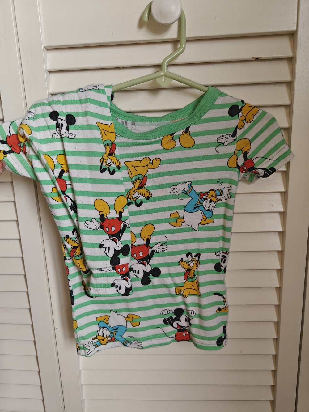 Disney Green & White Striped Pajama Set Bamboo Character Print 18M